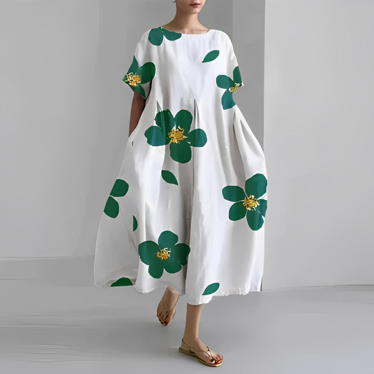 Daisy - Rochie Maxi Loose cu Mâneci Mari Retro