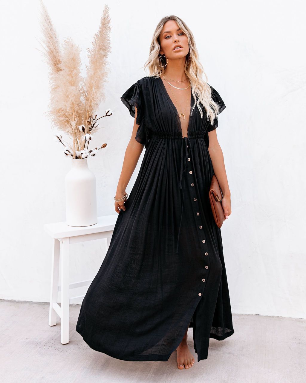 Audra - Rochie de plajă cu kimono boho și decolteu în V