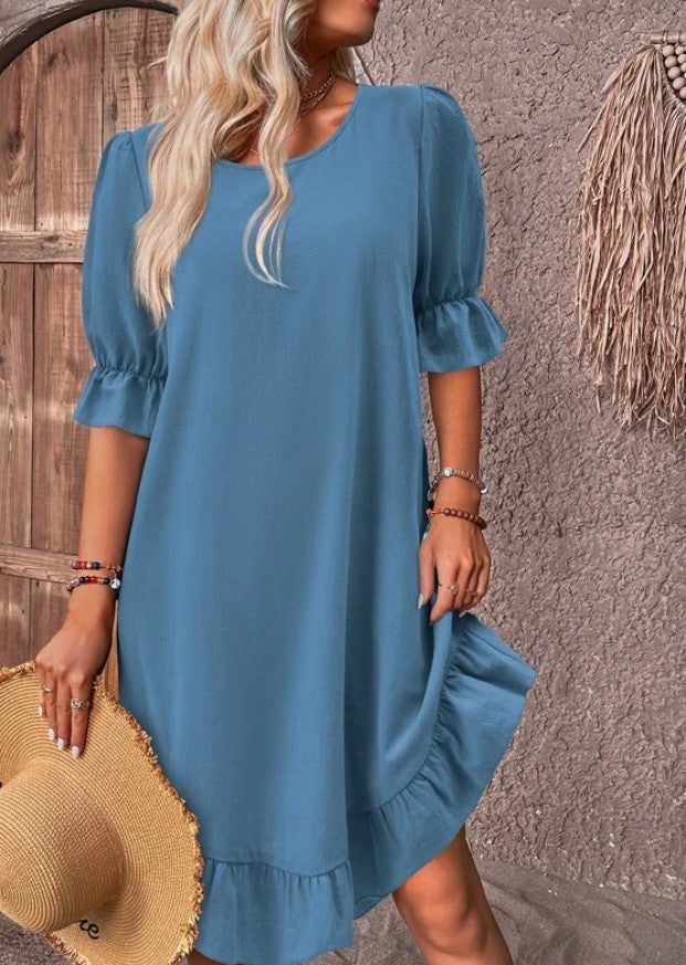 Isolde - Rochie Midi cu Mâneci Scurte și Farmec Retro