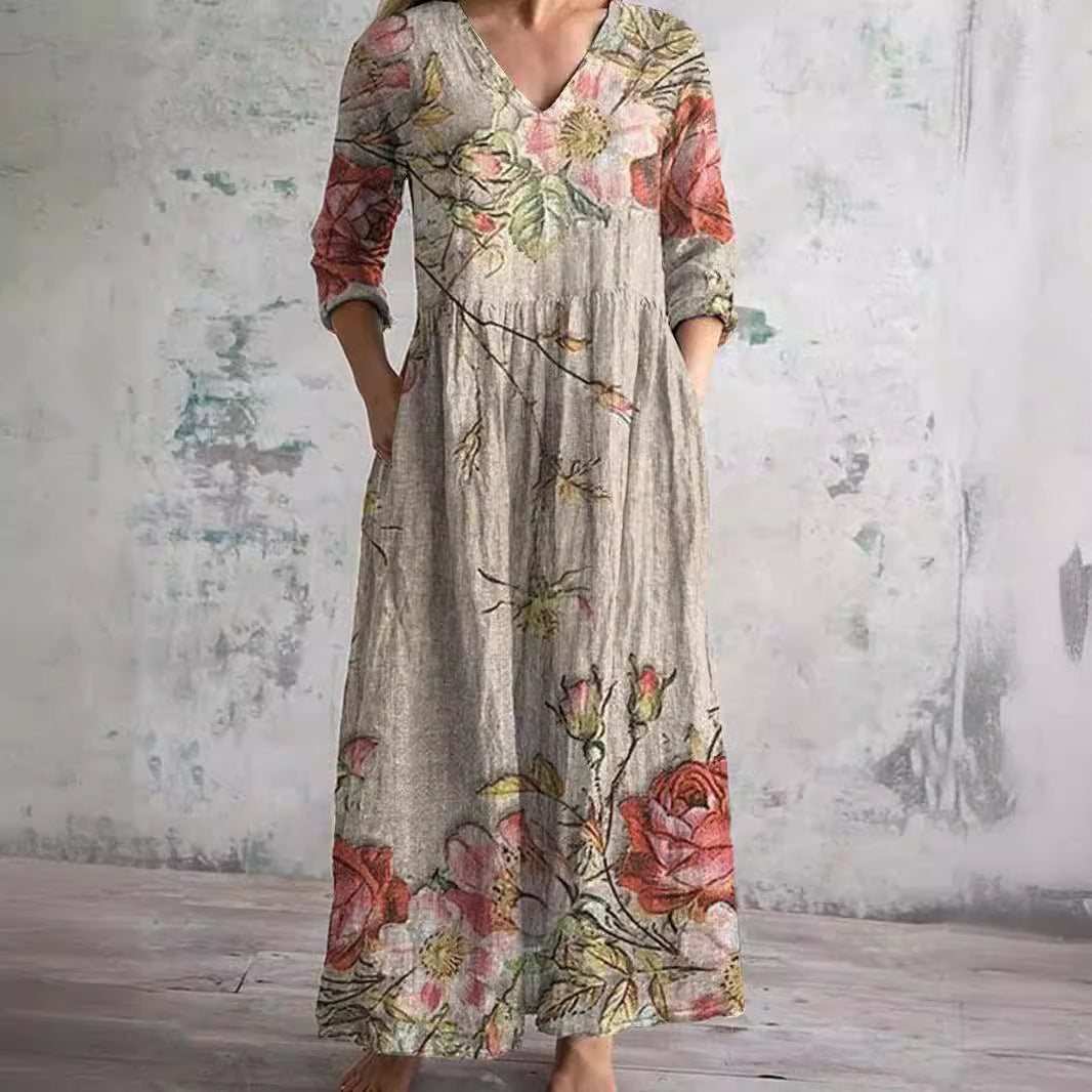 Ais | Rochie de vară din in și bumbac cu model floral