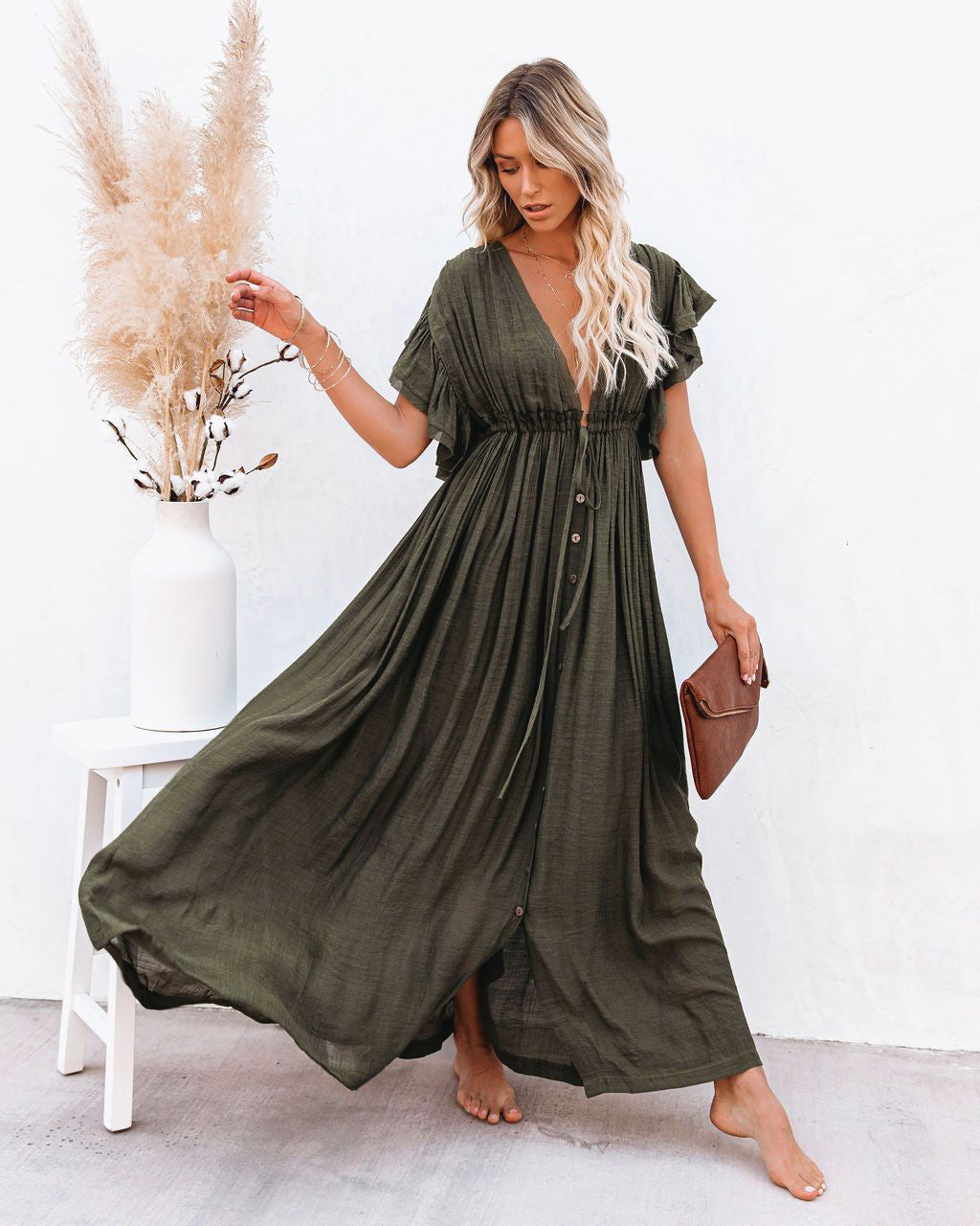 Audra - Rochie de plajă cu kimono boho și decolteu în V