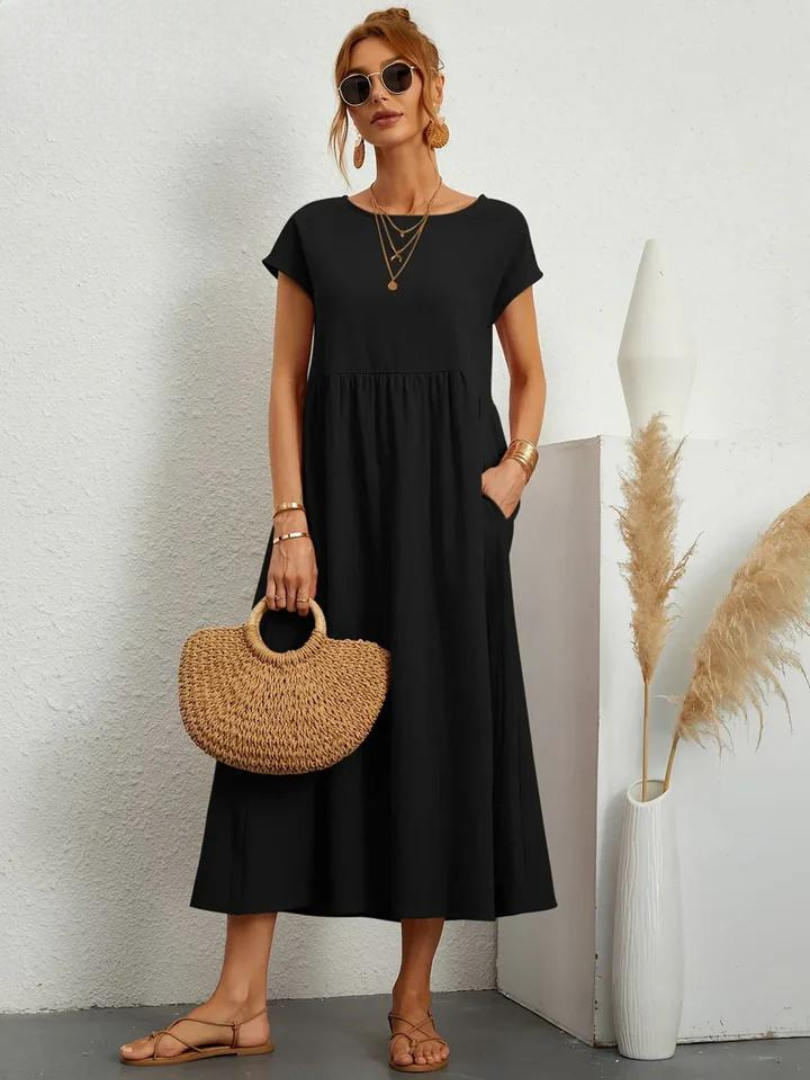 Maelis - Rochie lejeră din bumbac-lin cu buzunare pentru femei