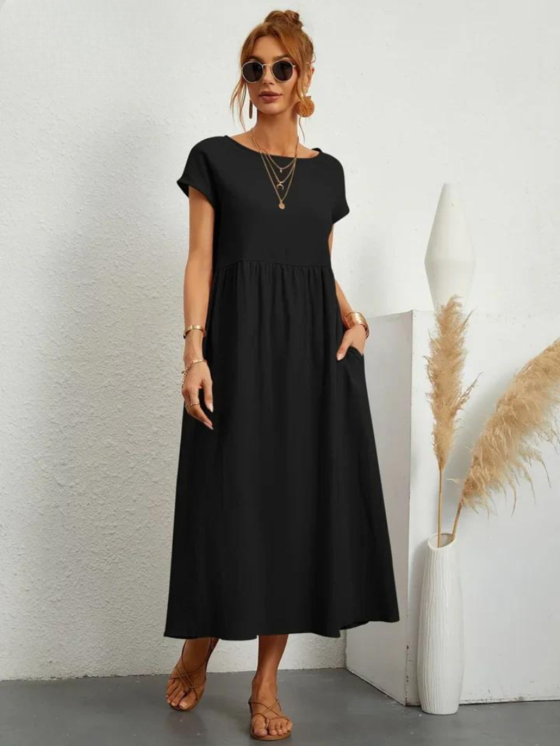 Maelis - Rochie lejeră din bumbac-lin cu buzunare pentru femei