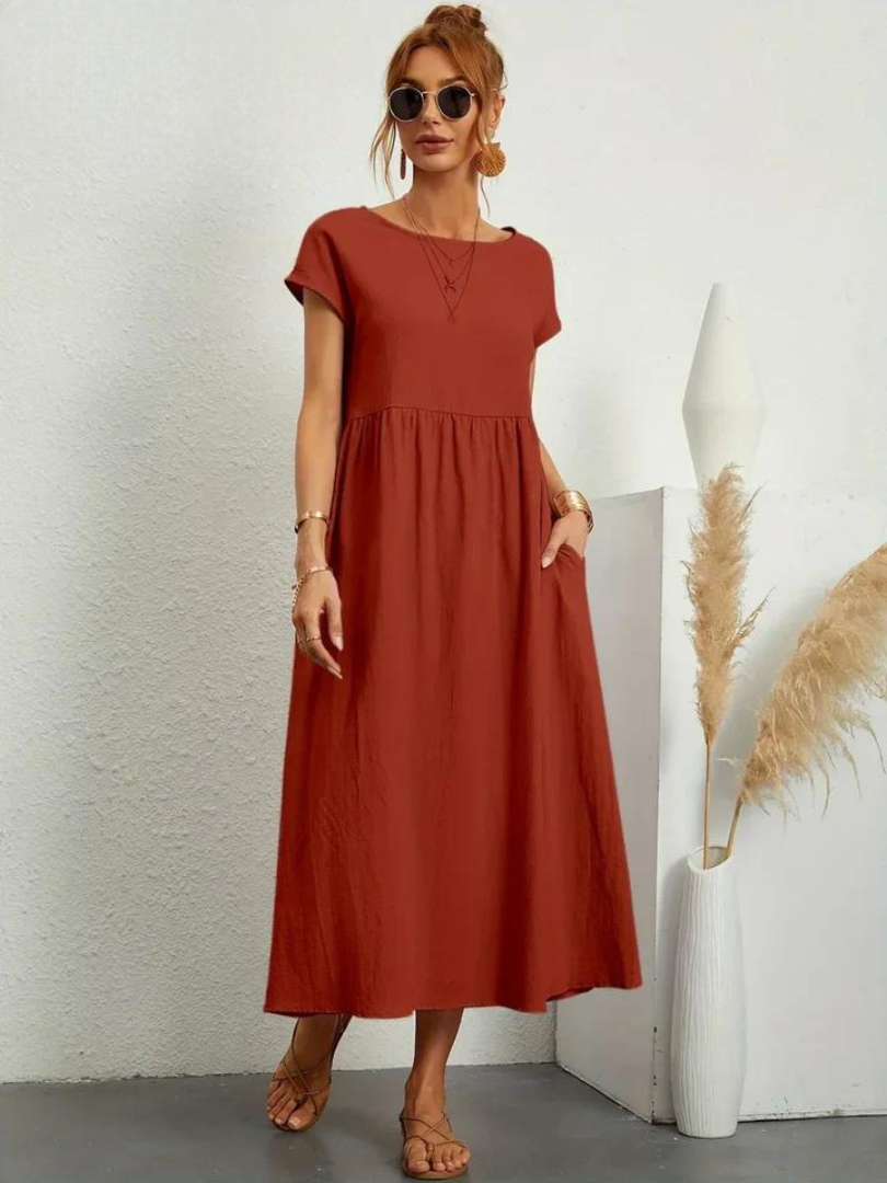 Maelis - Rochie lejeră din bumbac-lin cu buzunare pentru femei