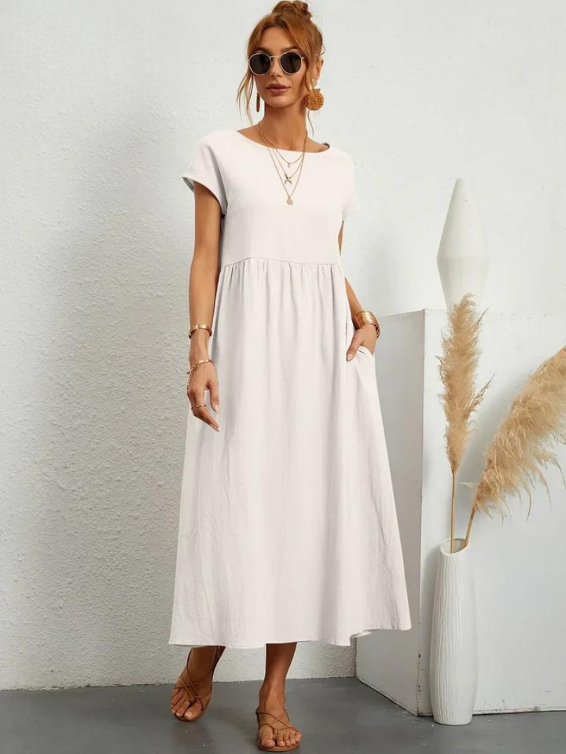 Maelis - Rochie lejeră din bumbac-lin cu buzunare pentru femei
