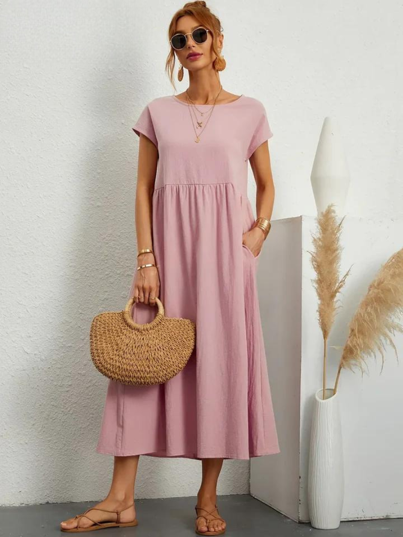 Maelis - Rochie lejeră din bumbac-lin cu buzunare pentru femei