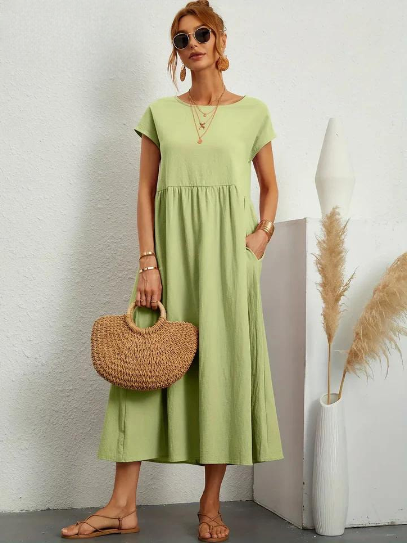 Maelis - Rochie lejeră din bumbac-lin cu buzunare pentru femei