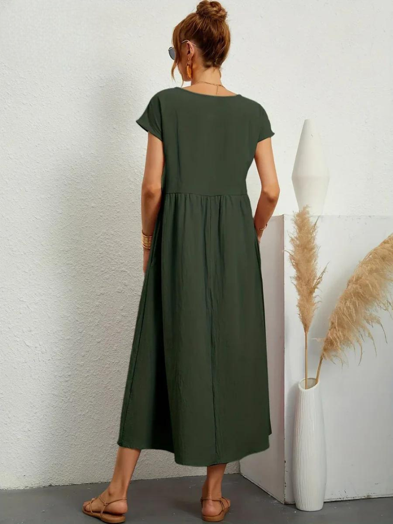 Maelis - Rochie lejeră din bumbac-lin cu buzunare pentru femei