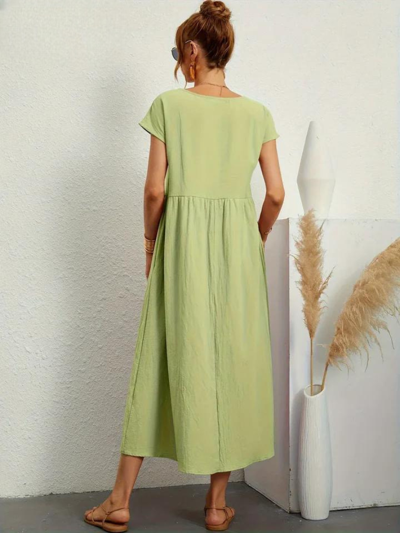 Maelis - Rochie lejeră din bumbac-lin cu buzunare pentru femei