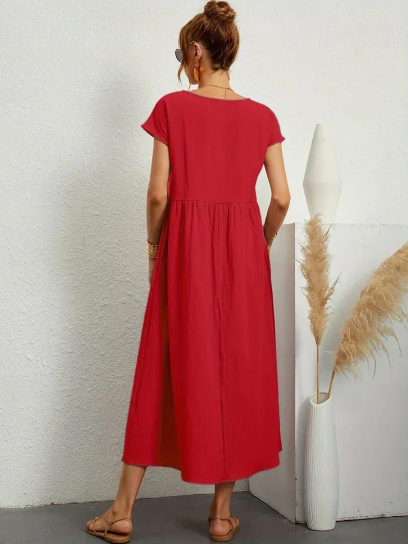 Maelis - Rochie lejeră din bumbac-lin cu buzunare pentru femei