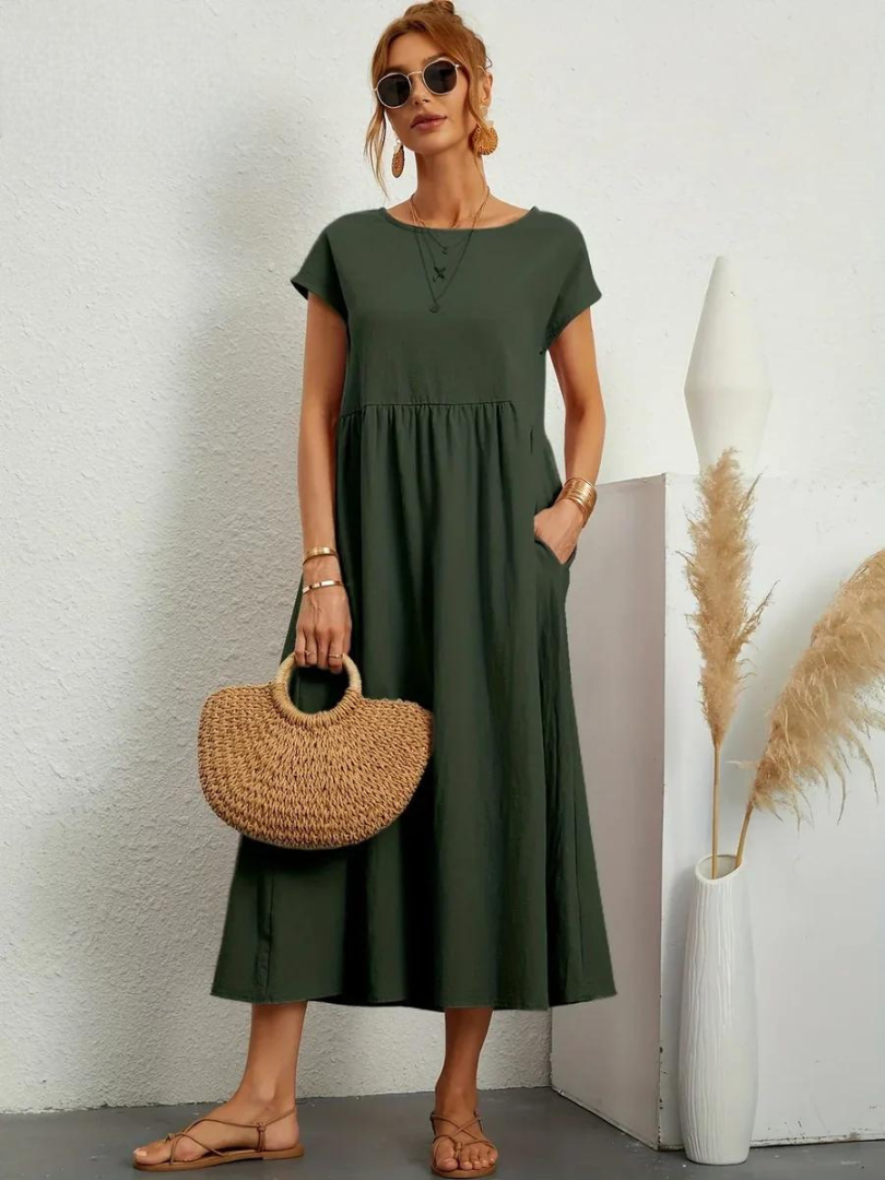 Maelis - Rochie lejeră din bumbac-lin cu buzunare pentru femei
