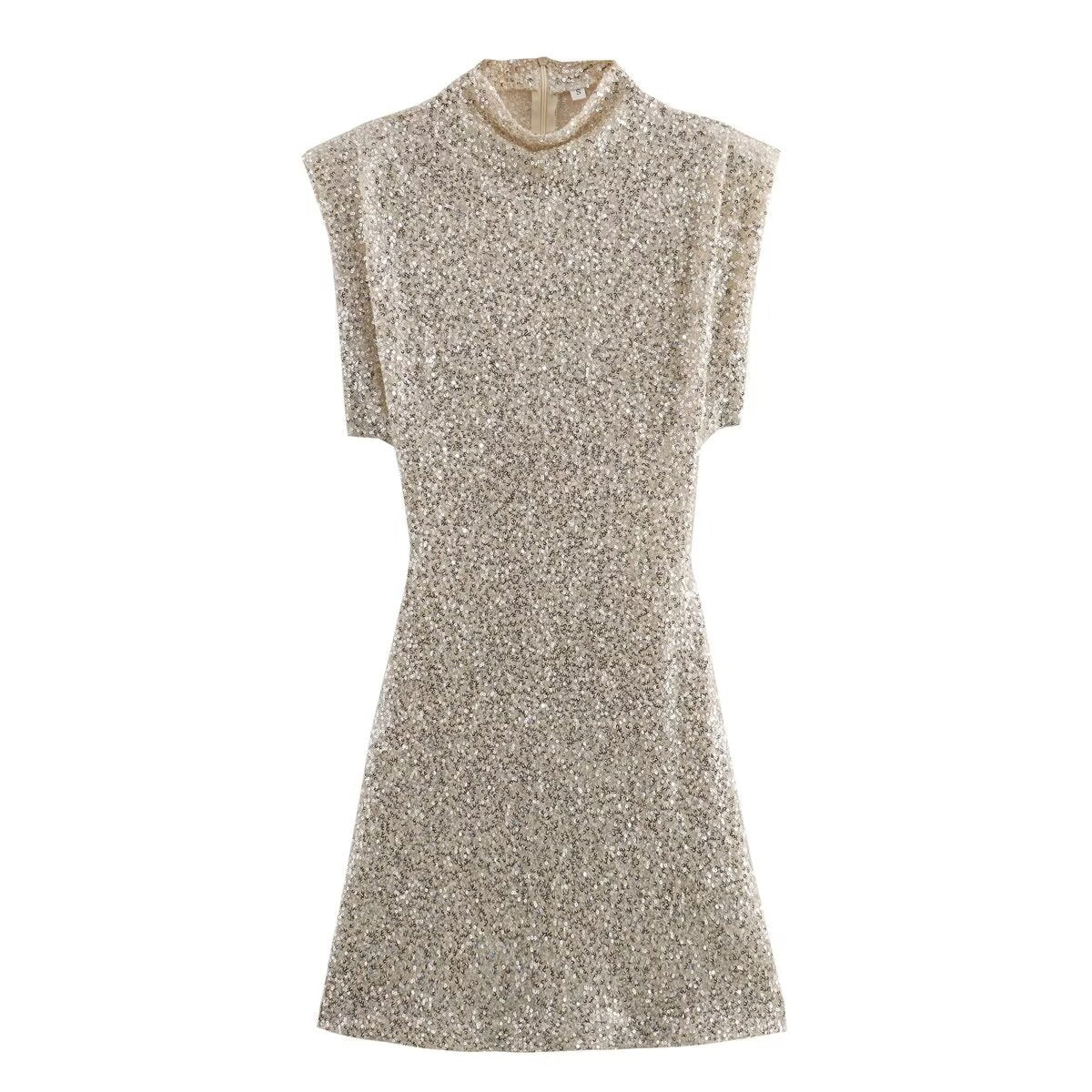 Halle - Rochie Mini O-Neck Slim Fit cu Paiete