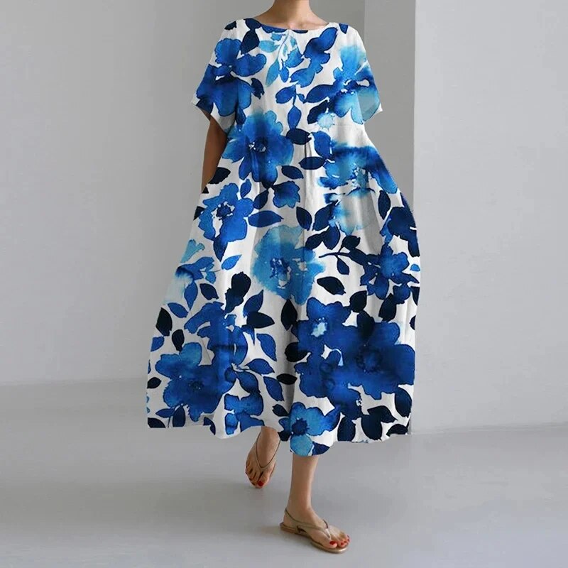Daisy - Rochie Maxi Lejeră cu Mâneci Mari Retro
