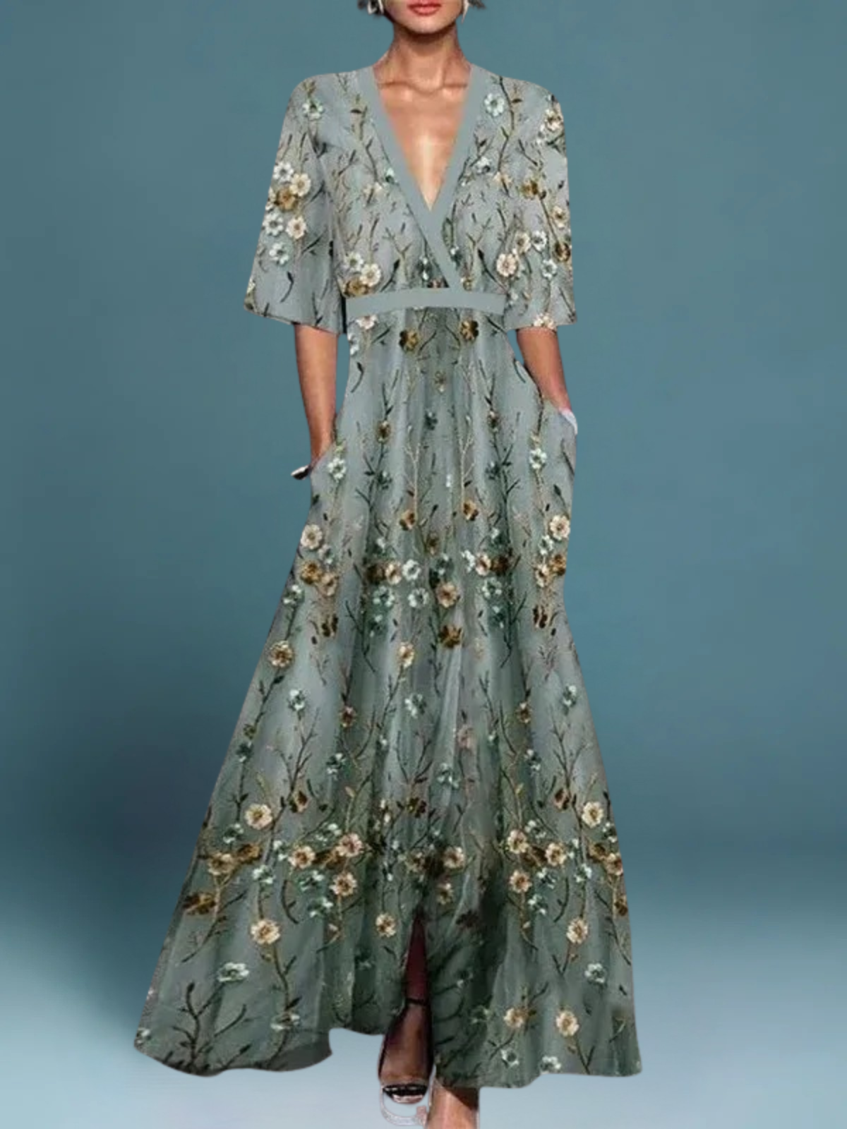 Hazel - Rochie Boho Elegantă cu Decolteu în V și Curea