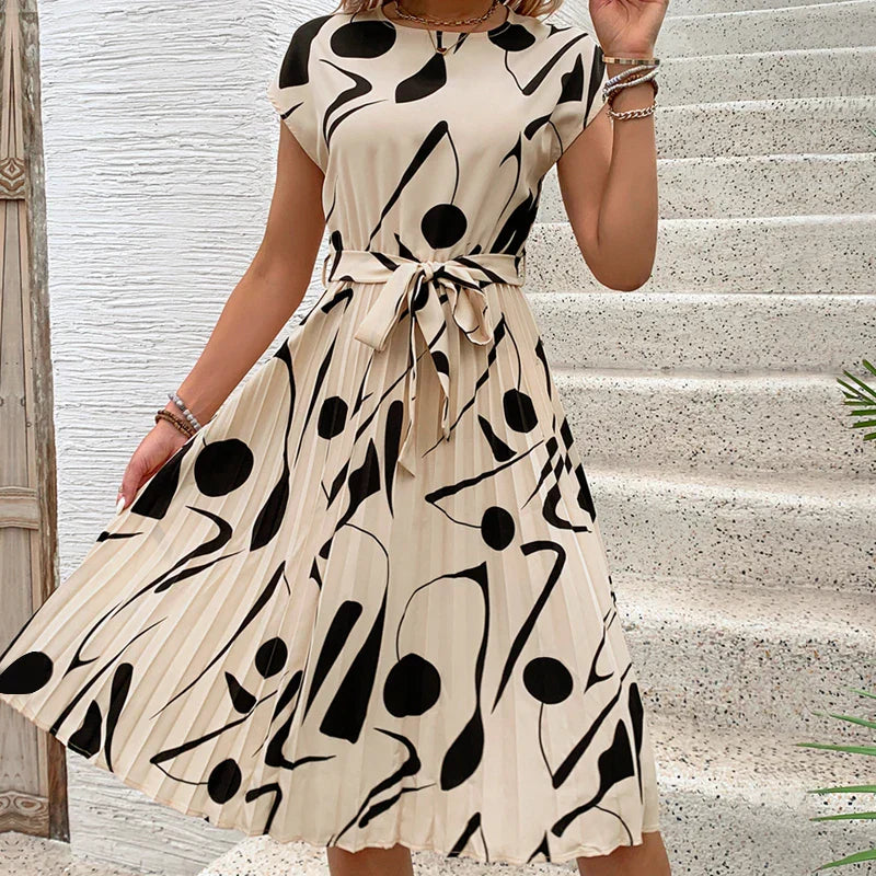 Allaine | Rochie midi elegantă plisată cu brâu în talie