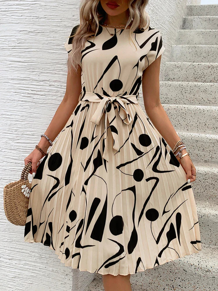 Allaine | Rochie midi elegantă plisată cu brâu în talie