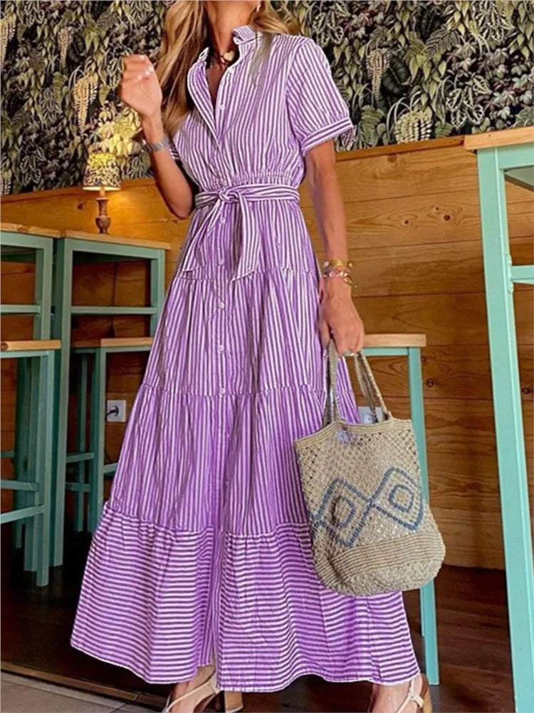 Janice | Rochie maxi cu dungi elegante