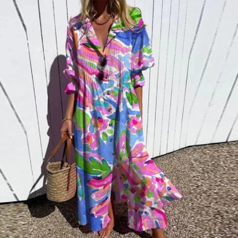 Cassidy - Rochie Maxi cu Mâneci Puff în Stil Boho