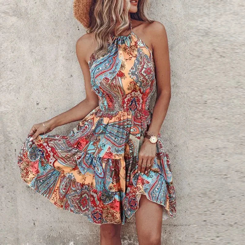 Marlowe - Rochie Midi V-Neck Bohemian Colorată