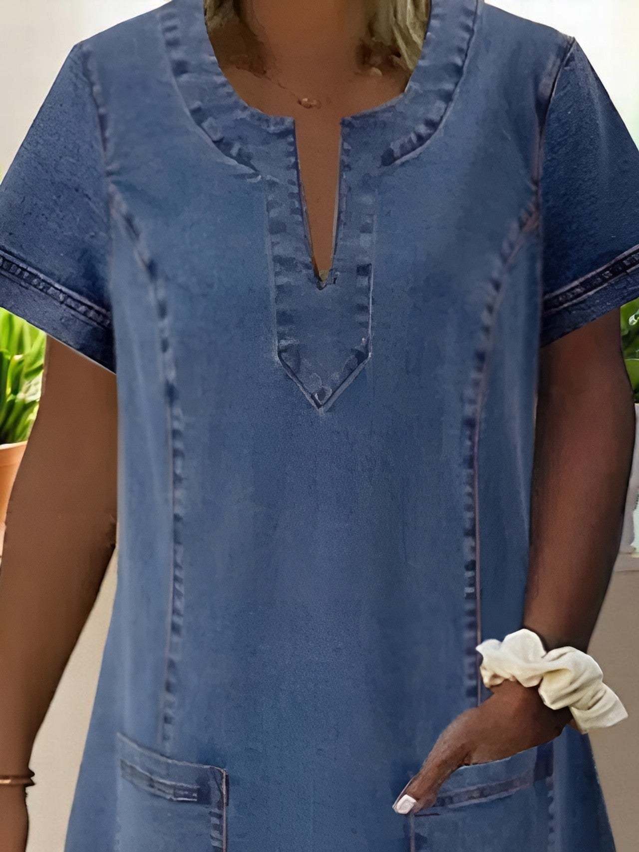Indigo - Rochie din denim moale cu mâneci scurte pentru femei