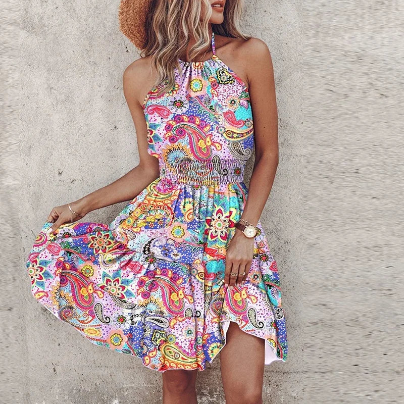 Marlowe - Rochie Midi V-Neck Bohemian Colorată