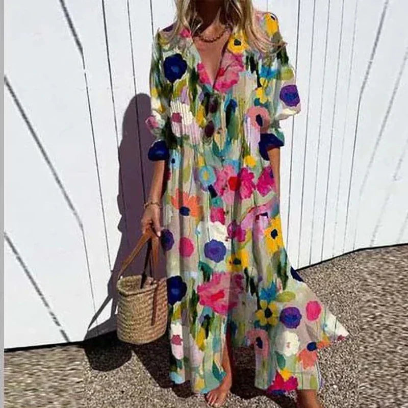 Cassidy - Rochie Maxi cu Mâneci Puff în Stil Boho