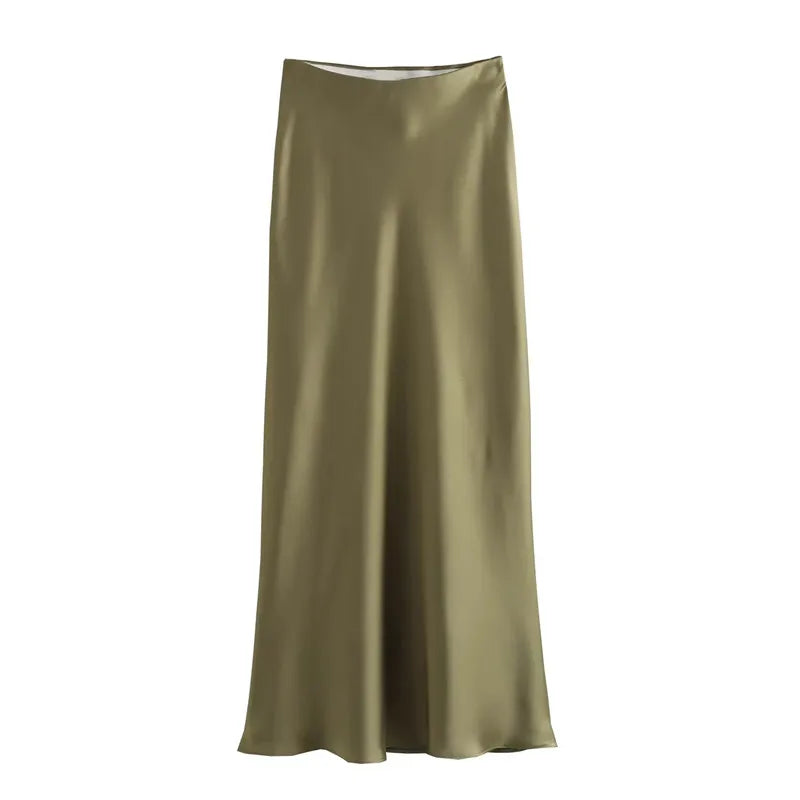 Drew | Fustă midi satinat cu un design elegant și atemporal