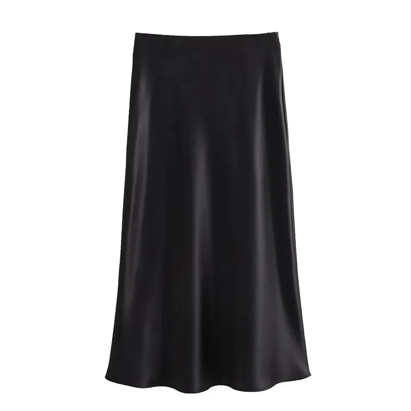 Drew | Fustă midi satinat cu un design elegant și atemporal