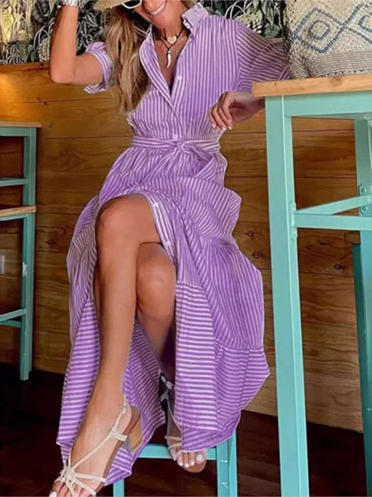 Janice | Rochie maxi cu dungi elegante