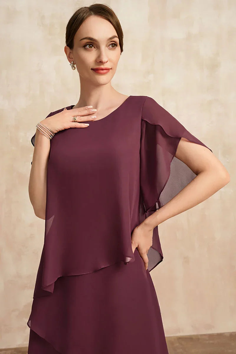 Belle - Rochie lungă cu mânecă scurtă, fluidă și stratificată, neregulată