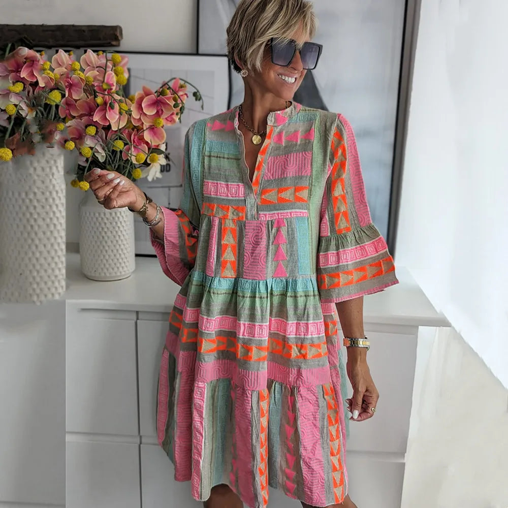 Julia | Rochie Boho tip swing cu volane