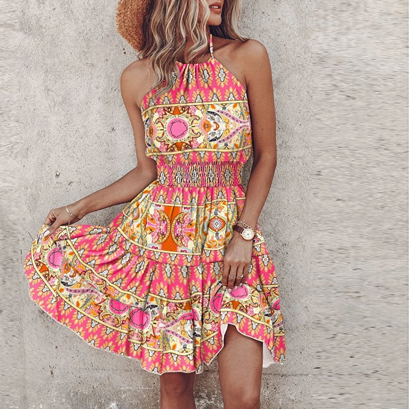 Marlowe - Rochie Midi V-Neck Bohemian Colorată