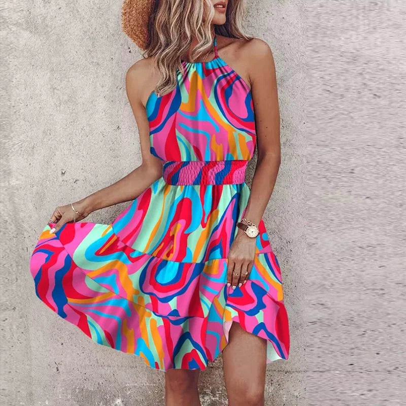 Marlowe - Rochie Midi V-Neck Bohemian Colorată