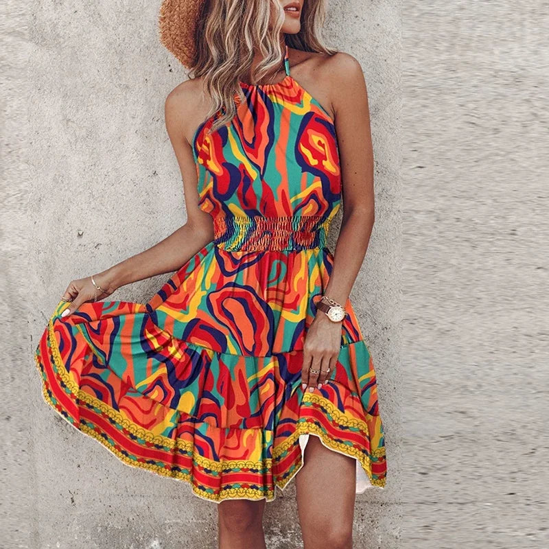 Marlowe - Rochie Midi V-Neck Bohemian Colorată