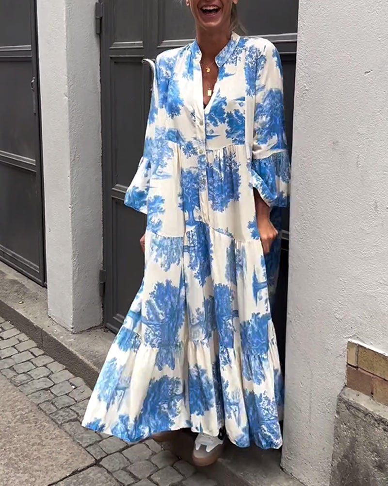 Giavanna - Rochie lungă imprimată cu mâneci evazate casual