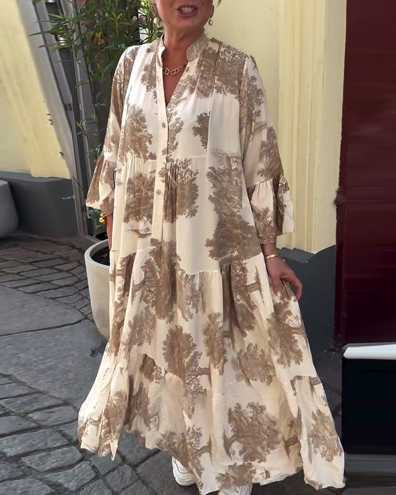 Giavanna - Rochie lungă imprimată cu mâneci evazate casual