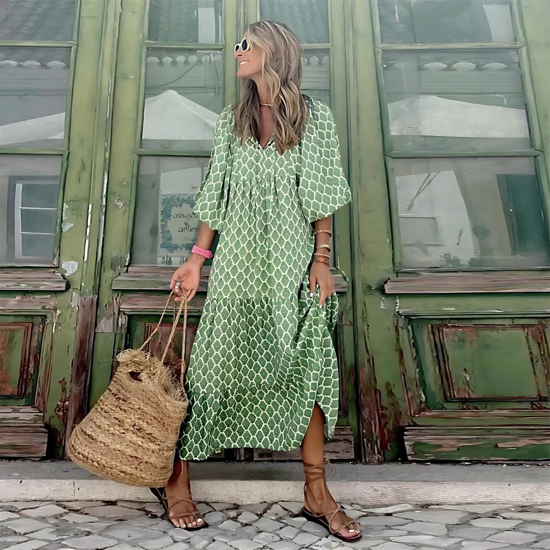 Mabel - Rochie Geometrică cu Fustă Asimetrică