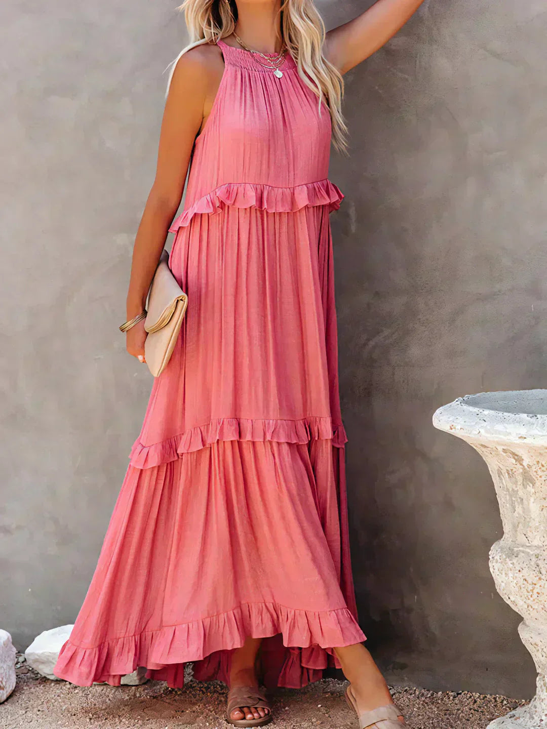 Landry - Rochie fără mâneci cu volane elegante