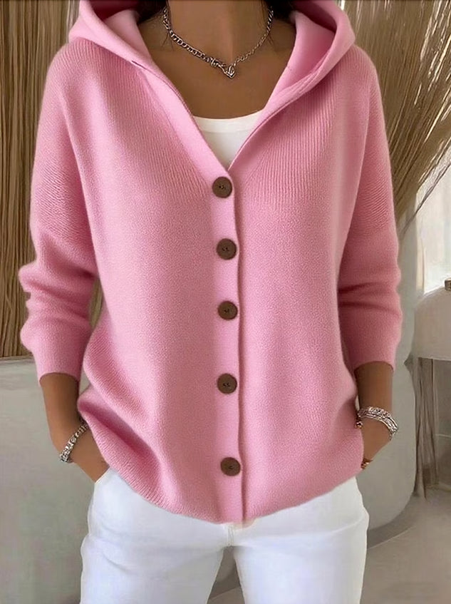 Cardigan damă din bumbac – uni, comod, casual, mânecă lungă (cu glugă)