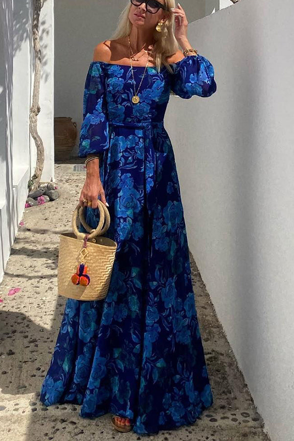 Calista | Rochie Maxi Florală cu Umeri Descoperiți