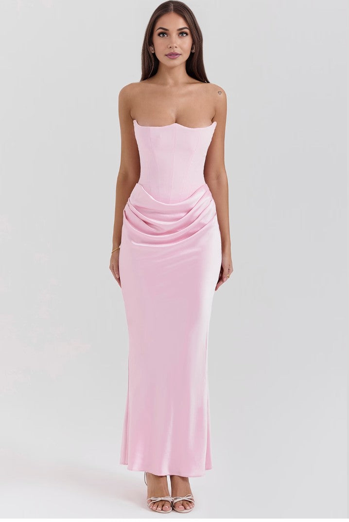 Cassia – Rochie Maxi Elegantă de Damă cu Corset și Satin