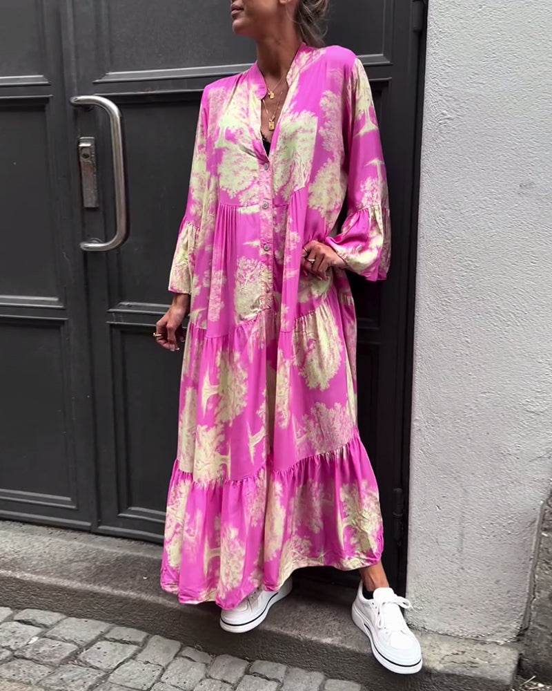 Giavanna - Rochie lungă imprimată cu mâneci evazate casual