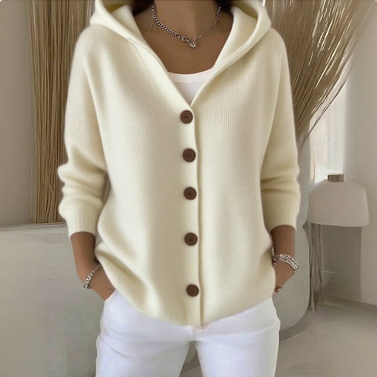 Cardigan damă din bumbac – uni, comod, casual, mânecă lungă (cu glugă)