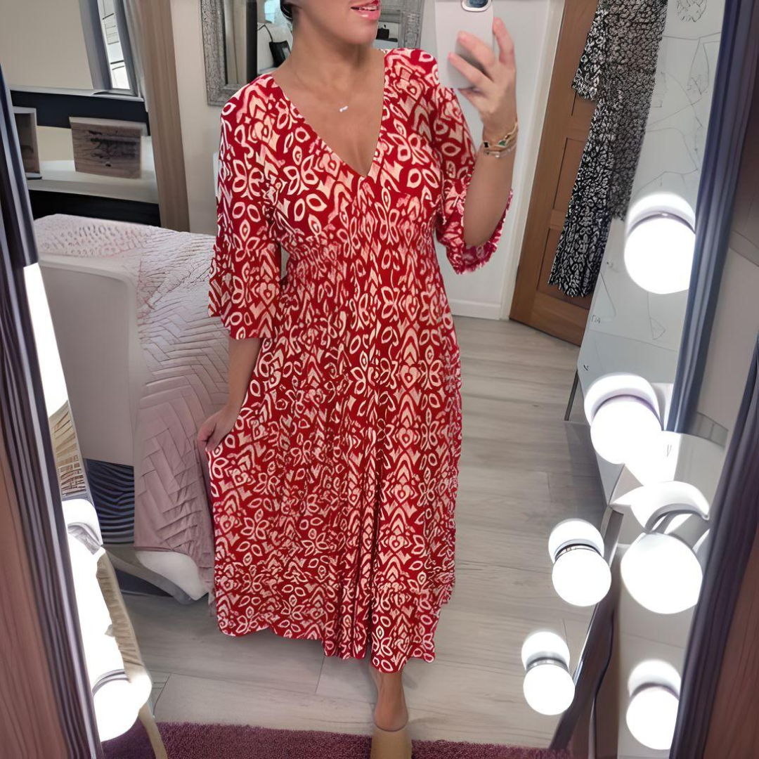 Malina - Rochie Lungă de Plajă cu Mâneci Flare de Vară