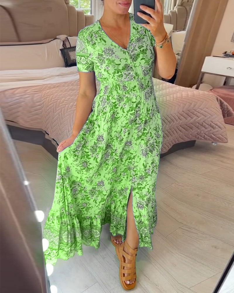 Ellie - Rochie Elegantă cu Flori și Decolteu în V