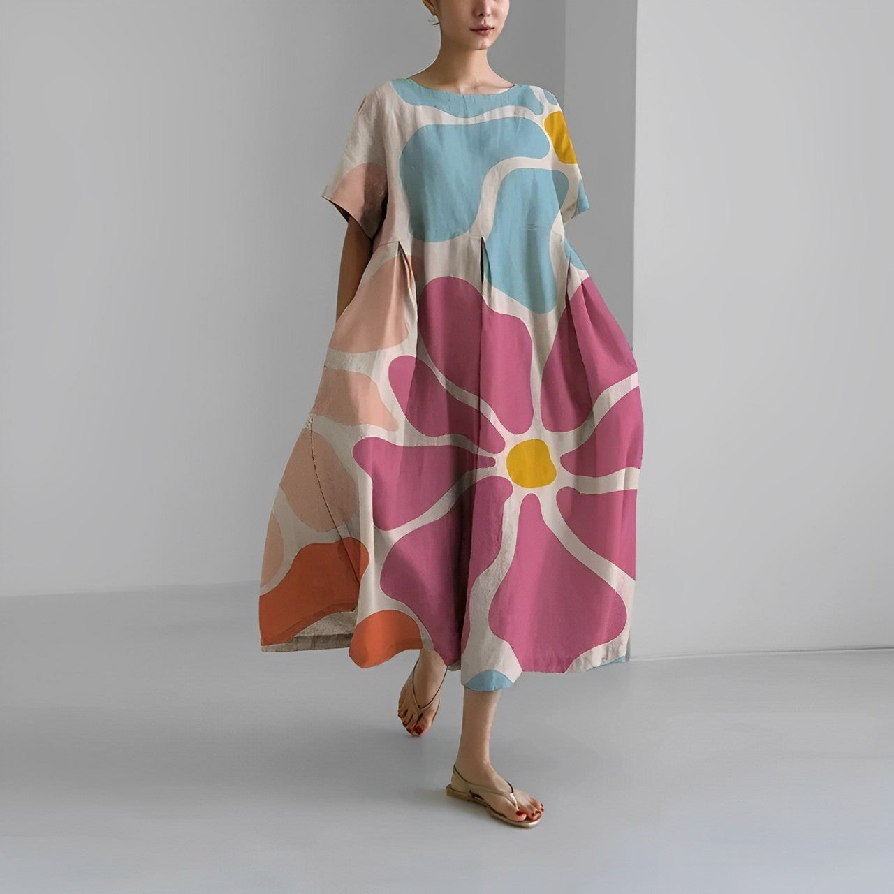 Daisy - Rochie Maxi Lejeră cu Mâneci Mari Retro