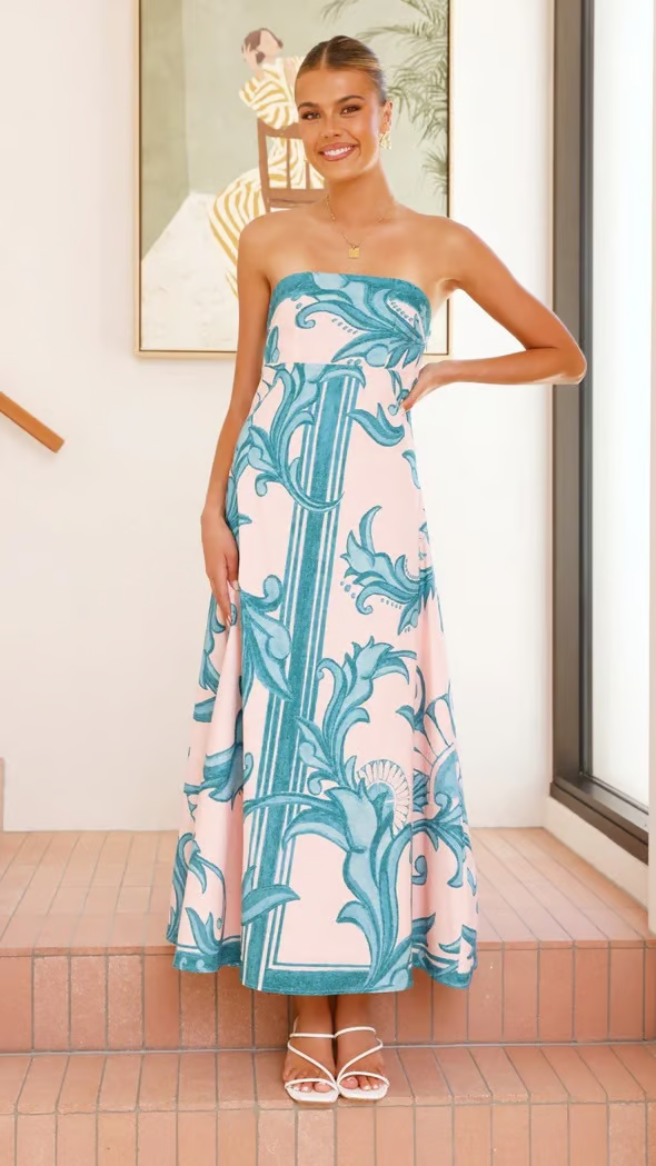 Iris - Rochie lungă tub cu imprimeu vintage