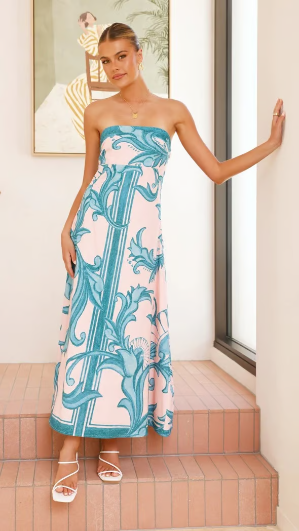 Iris - Rochie lungă tub cu imprimeu vintage