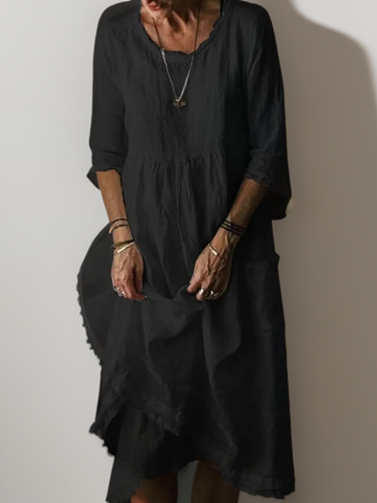Katie - Rochie Midi din Bumbac și In Plisată de Vară