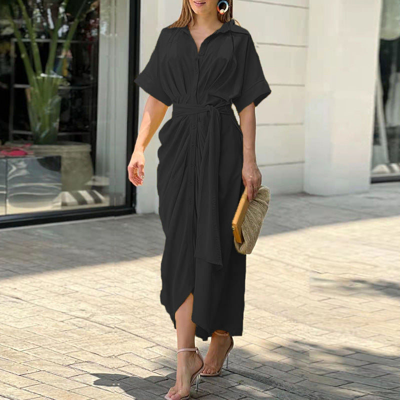Fern - Rochie cu Guler Flounce și Talie Înaltă